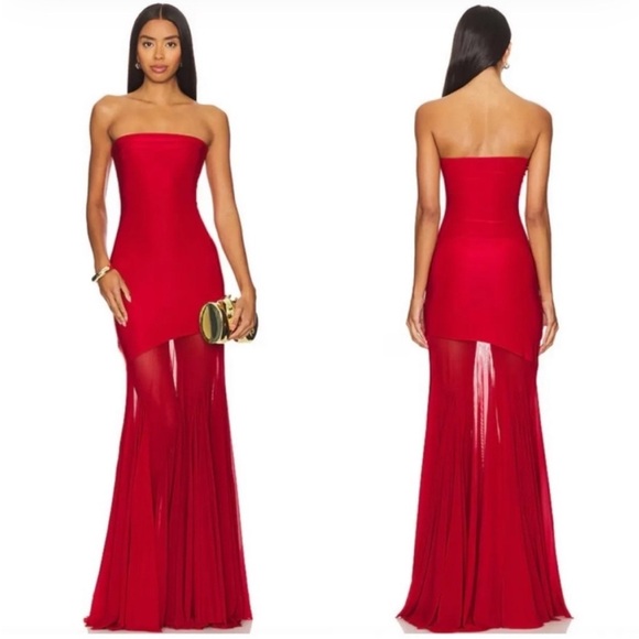 Deme By Gabriella Dresses & Skirts - Strapless Red Maxi Dress with Sheer Skirt